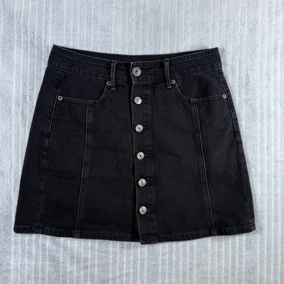 American Eagle Outfitters Dresses & Skirts - American Eagle Black Denim Button Front Mini Skirt Size 2 Casual Edgy Goth Emo